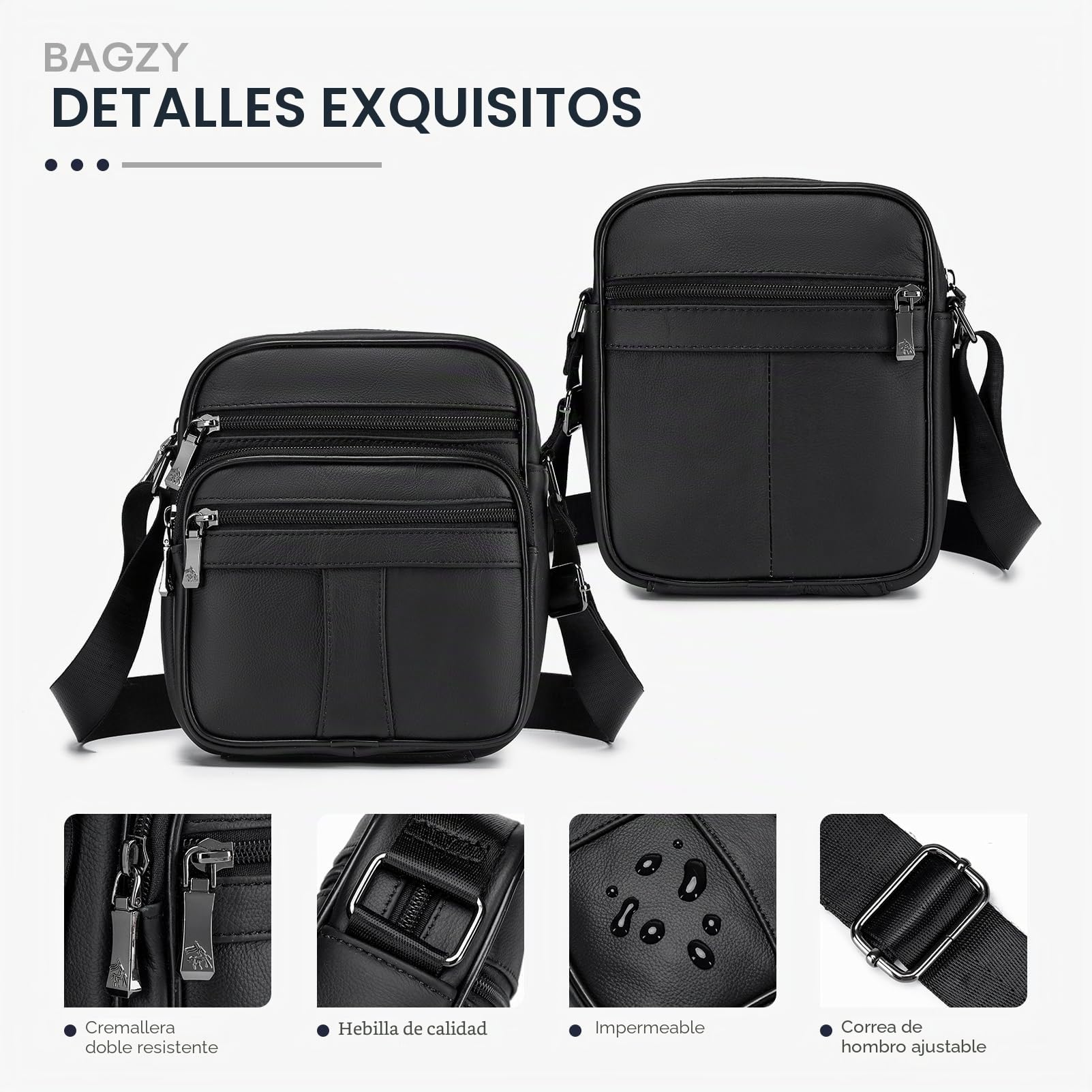 BAGZY Bolso bandolera para hombre, de piel auténtica, pequeño bolso de hombro para hombre, mochilas de negocios, bolsas de mano, bolsas de viaje