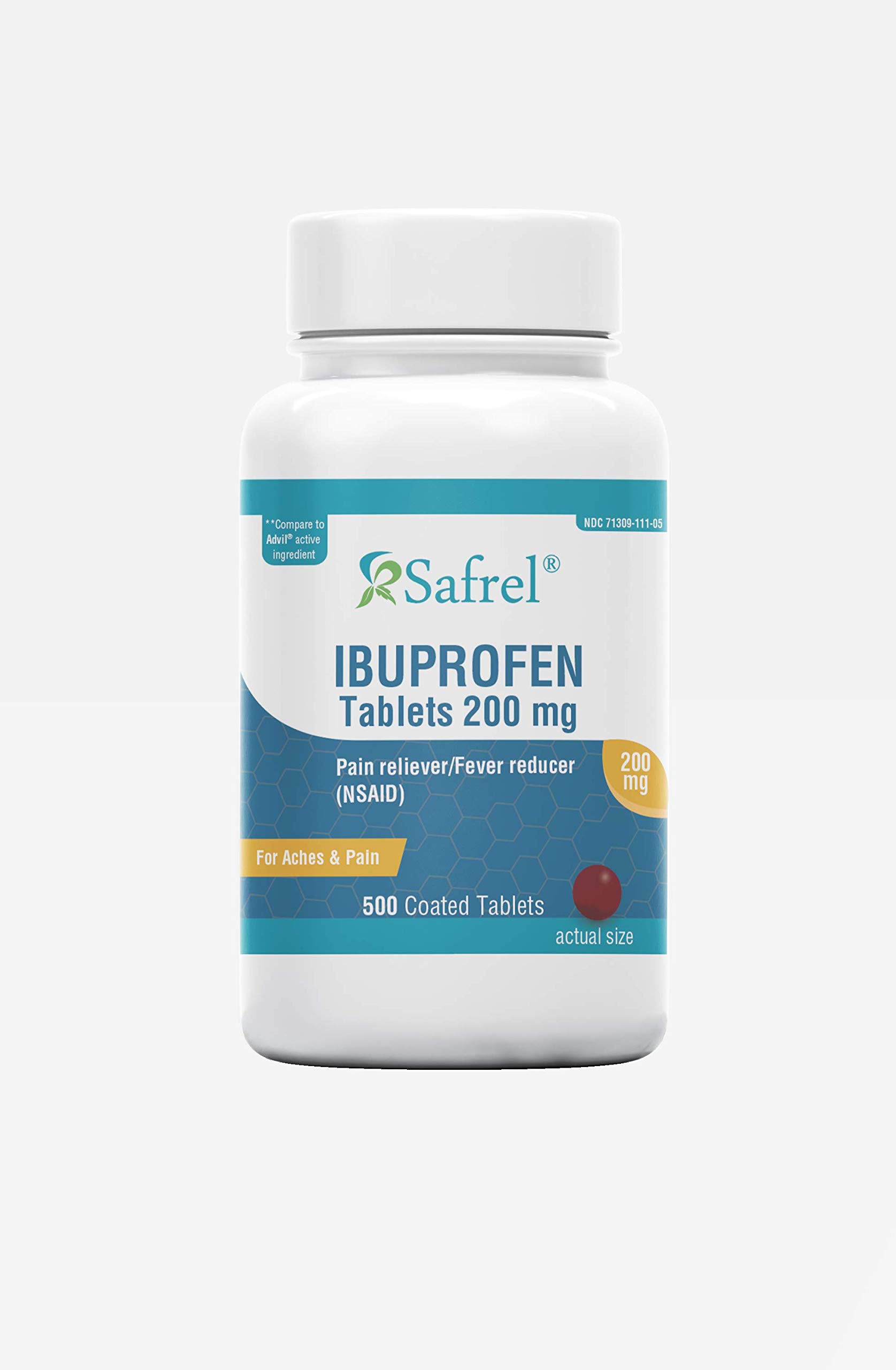 Safrel Ibuprofen Tablets 200 mg (NSAID), 500 Count, Pain Reliever/Fever