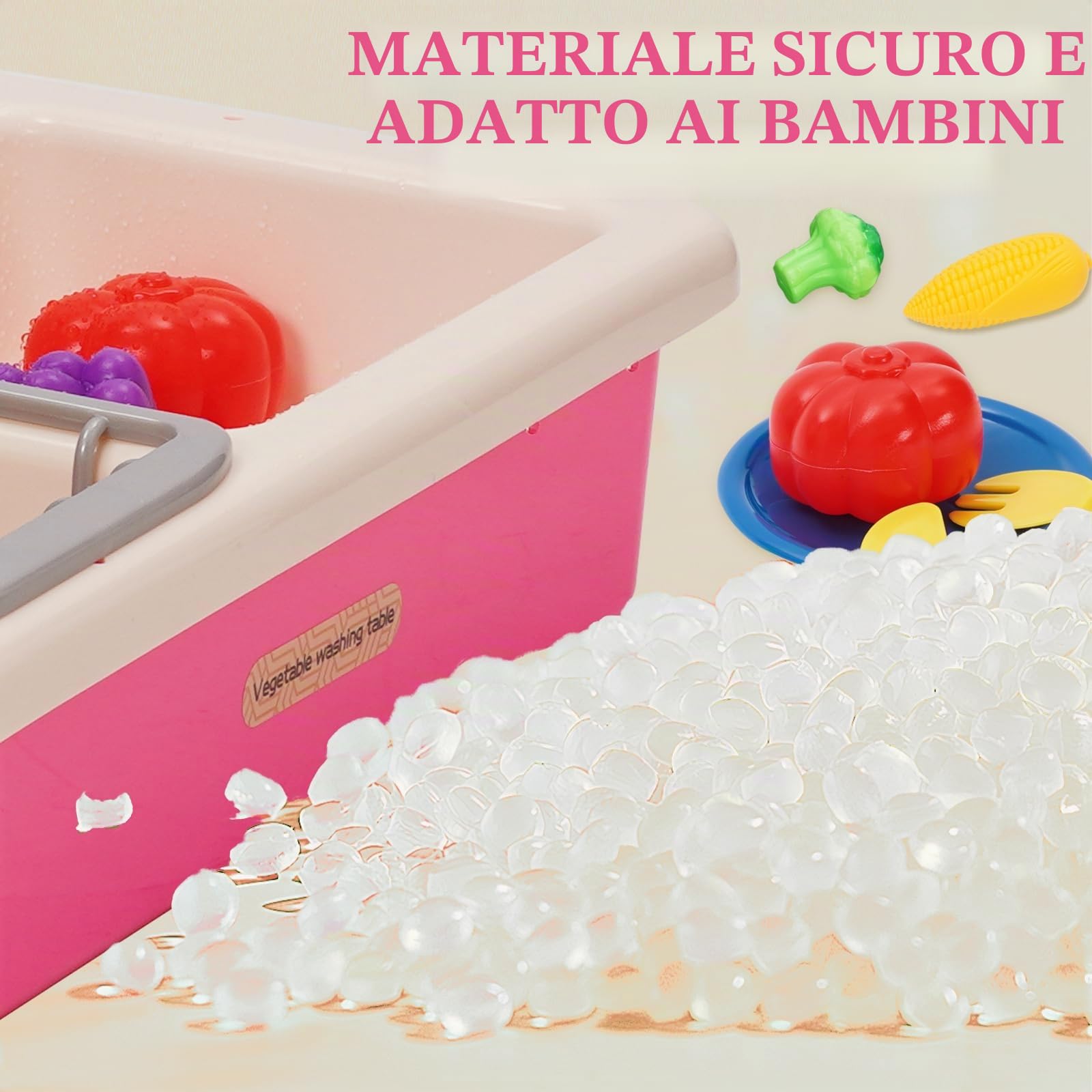 Lavello da gioco per bambini, set di giocattoli con circuito dell'acqua, rubinetto elettrico, lavandino gioco di ruolo per bambini, accessori da cucina, gioco di ruolo per bambini 3+
