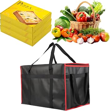 79L Insulated Food Delivery Bag for Hot and Cold Meal,Grocery Tote Insulation Bag for Catering Doordash, Pizza Warmer Bags, Grocery Bags,Food Cooler Bags Food warmers Bags for parties black red
