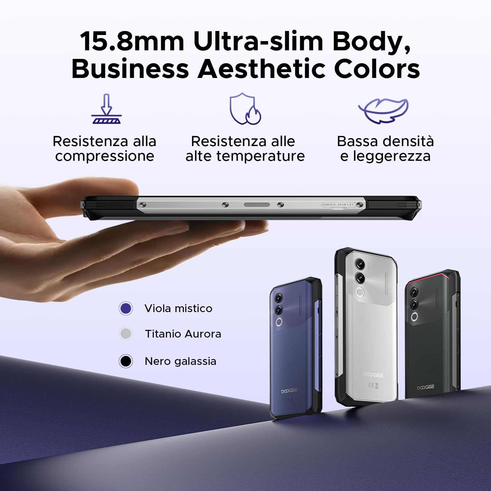 DOOGEE Blade 20 Rugged Smartphone Android 15, Telefono Rugged 10300mAh, 20GB+128GB/ 2TB Telefono Indistruttibile 15,8mm, Display IPS HD+ da 6,6", 16MP+ 8MP, 3 Slot per Schede/ IP68/ NFC/GPS/Face ID