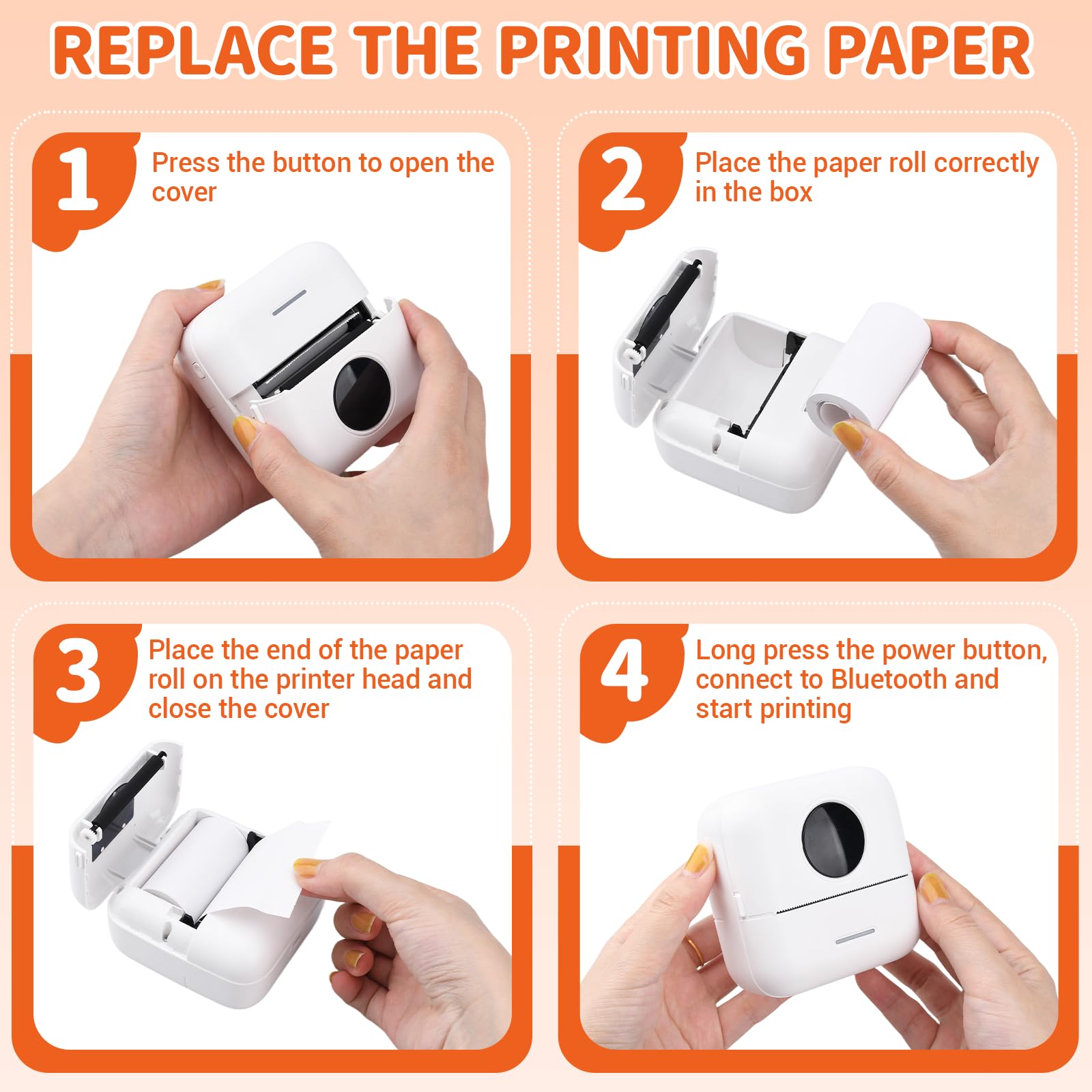 UCAMP Mini Stampante Termica, Stampante Fotografica Bluetooth Portatile, Stampa Foto Istantanee con Ricarica USB (Bianco)
