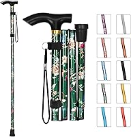 Vista 13 de MFE Bastón plegable, portátil de 5 niveles de altura ajustable con diseño plegable, correa de muñeca y mango en T para hombres y mujeres