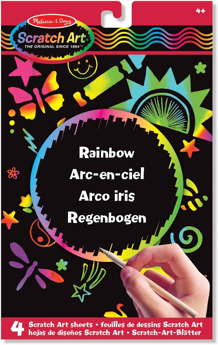 Melissa & Doug 15801 Scratch Art Activity Kit: Rainbow - 4 Boards, Stencil Sheet, Wooden Stylus, brand is, variation theme is Color That is Multicoloured