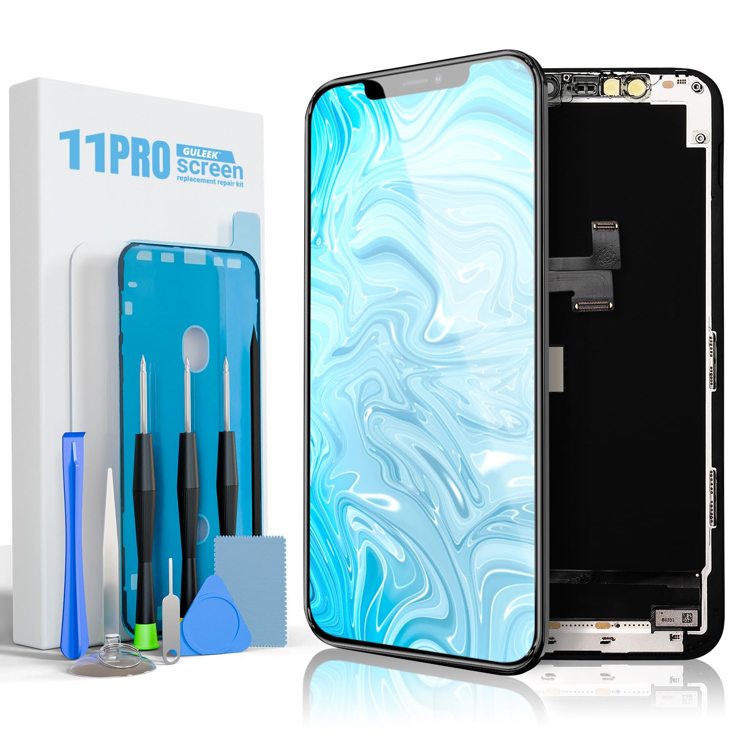 GULEEK Display per iPhone 11 PRO Schermo LCD di Ricambio 5,8 Pollici Touch Screen con Vetro Digitizer Montato e Kit di Strumenti per la Riparazione