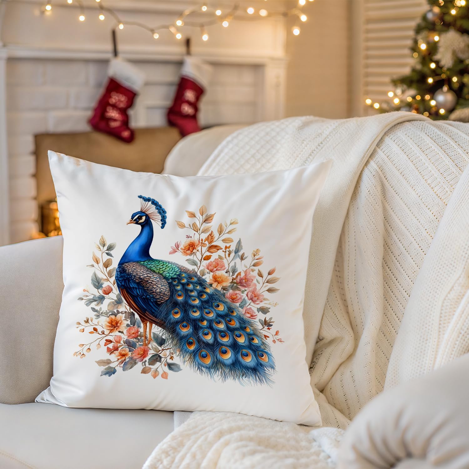 Colorful Peacock Pillow Covers 18x18, Gifts for Peacock Lovers, Floral Animal Decorative Throw Pillow Covers for Home Bedroom Living Room - Image 2