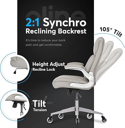 Miniatura 4 de Oline Silla de oficina ejecutiva ergonómica  Silla de escritorio de piel sintética con reposabrazos ajustables, soporte lumbar 3D y ruedas de