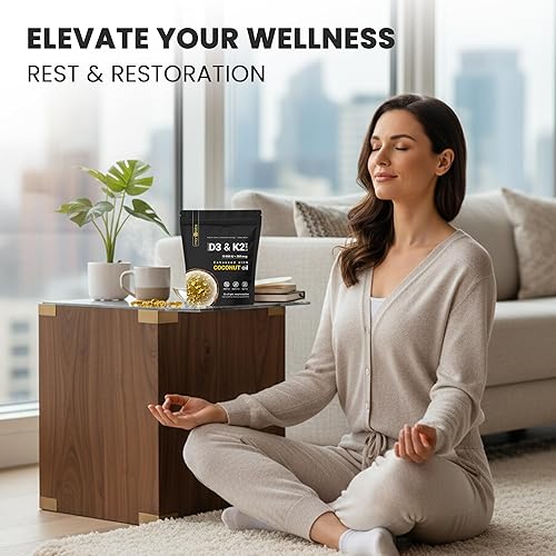 Miniatura 4 de Cápsulas blandas extra fuertes de vitamina D3 + K2 de 10,000 UI con aceite de coco, suplemento combinado de vitamina D3 y K2 para apoyo óseo,