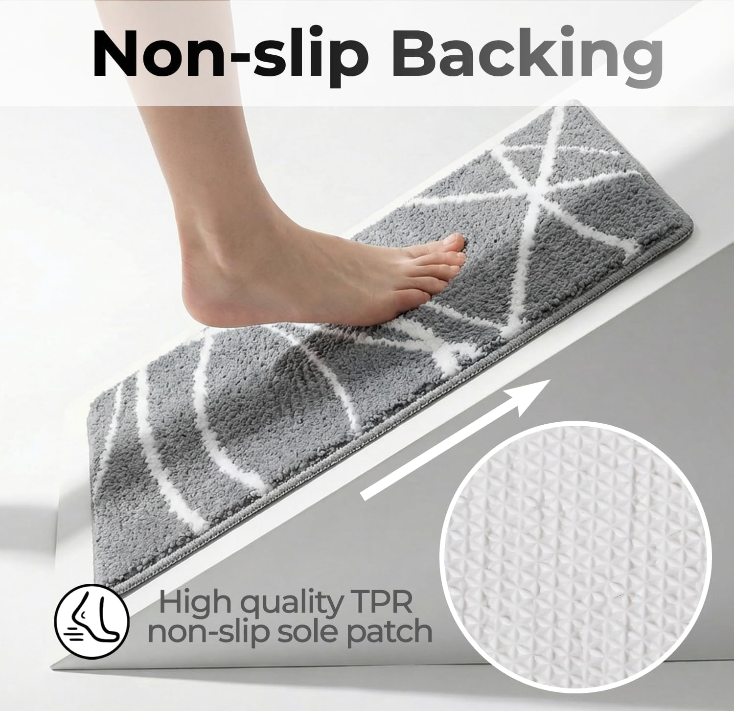 Tititex Luxury Grey White Line Bathroom Rug, 16x24 inch Classic Extra Soft and Absorbent Microfiber Bath Rugs, Non-Slip Plush Shaggy Bath Carpet, Bath Mats for Floor, Tub and Shower - Image 5