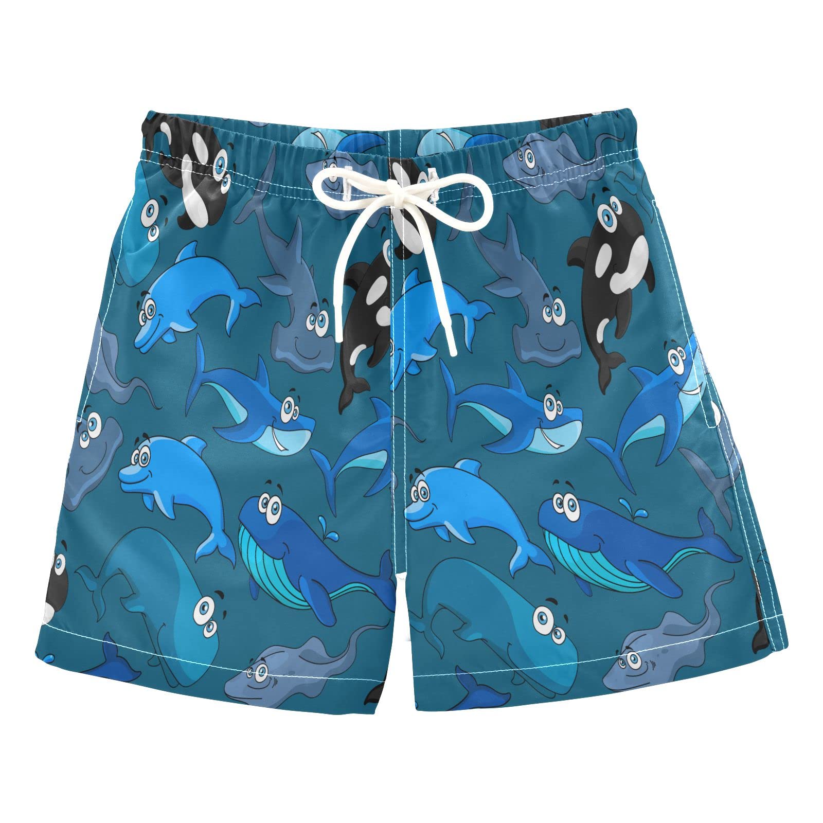 Cartoon Shark Whale Blue Boys Swim Trunks Toddler Swim Board Shorts Kids Swim Shorts Teens Beach Vacation 3-16 Years