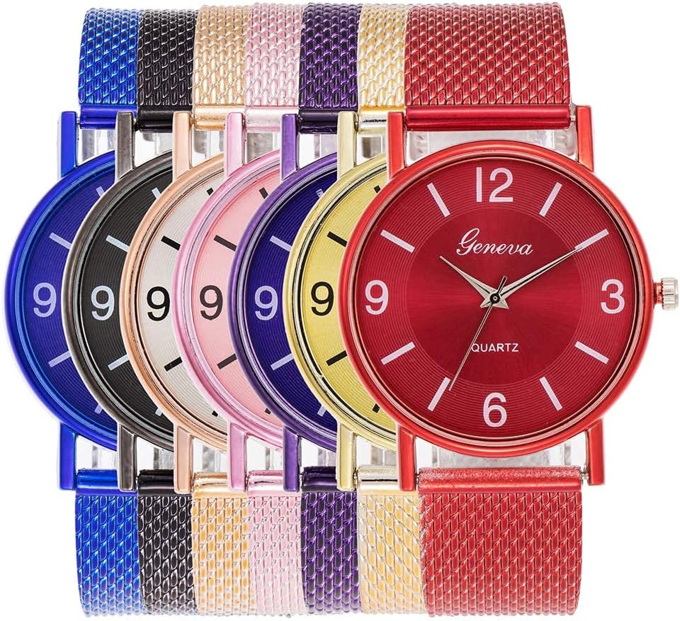 WeicamWomen Men Watch Mesh Strap Analog Quartz Girls Boys Wrist Watches Wholesales 7pack