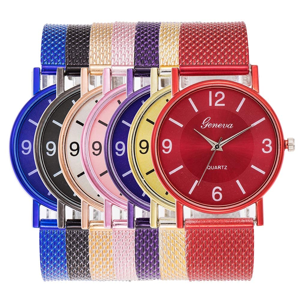 WeicamWomen Men Watch Mesh Strap Analog Quartz Girls Boys Wrist Watches Wholesales 7pack