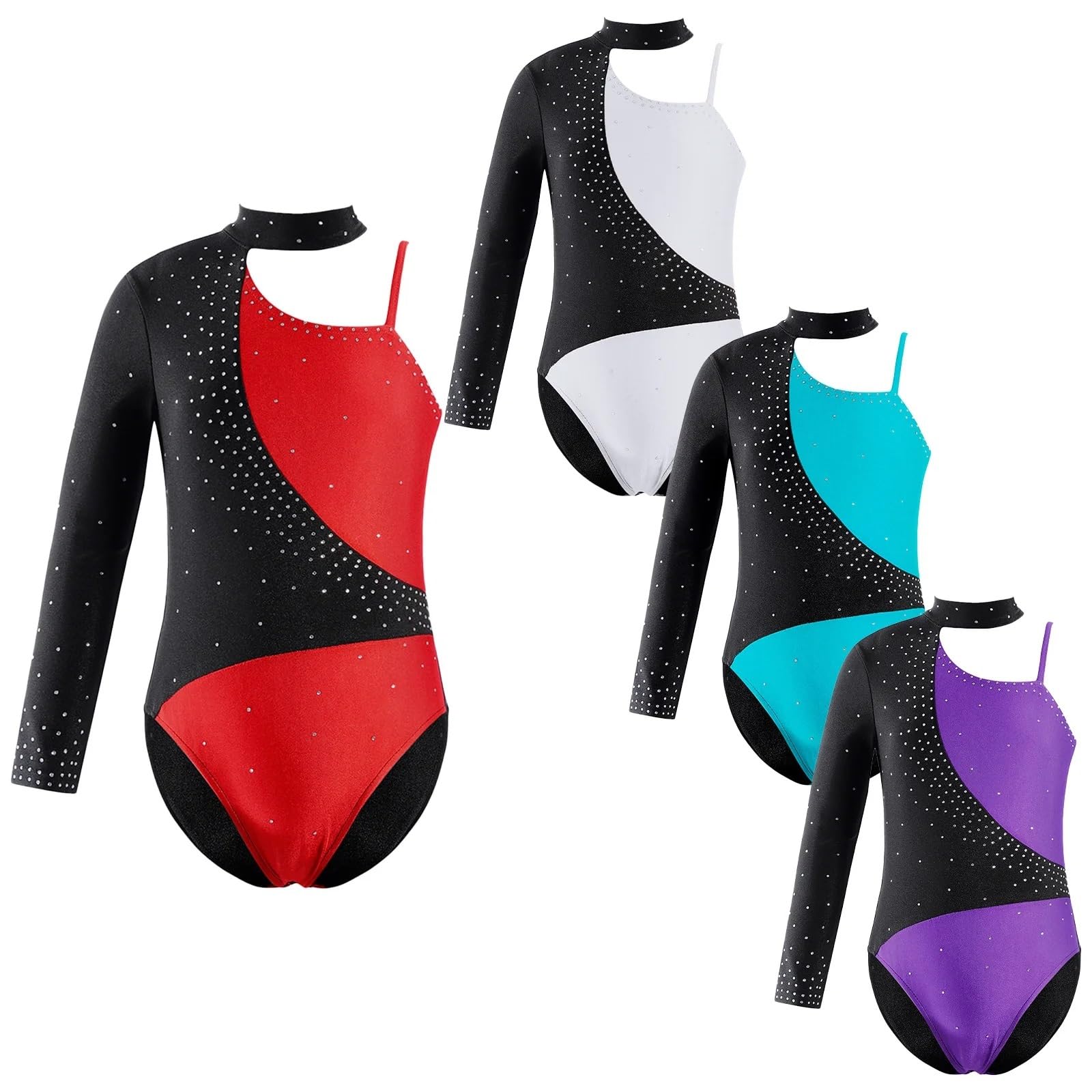 Gymnastikanzug Mädchen Ärmellose, glänzende Strass-Sport-Workout-Unitards Gymnastik-Trikots for Mädchen Ballett Bühnen-Tanzkostüm(Purple,6)
