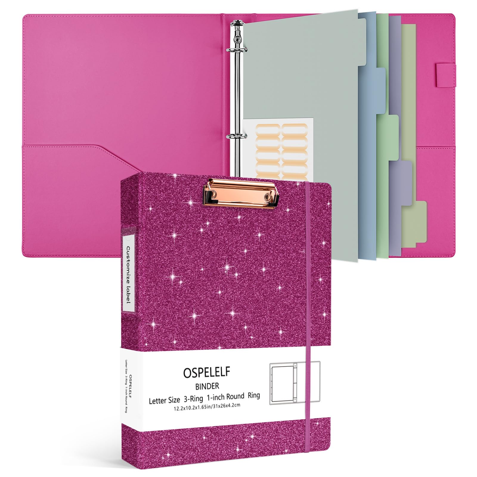 Ospelelf 3 Ring Binder 1 Inch, Vintage Leather Clipboard Binders, Binder Organizer Dividers with Tabs for Letter Size, Professional Office Portfolio,