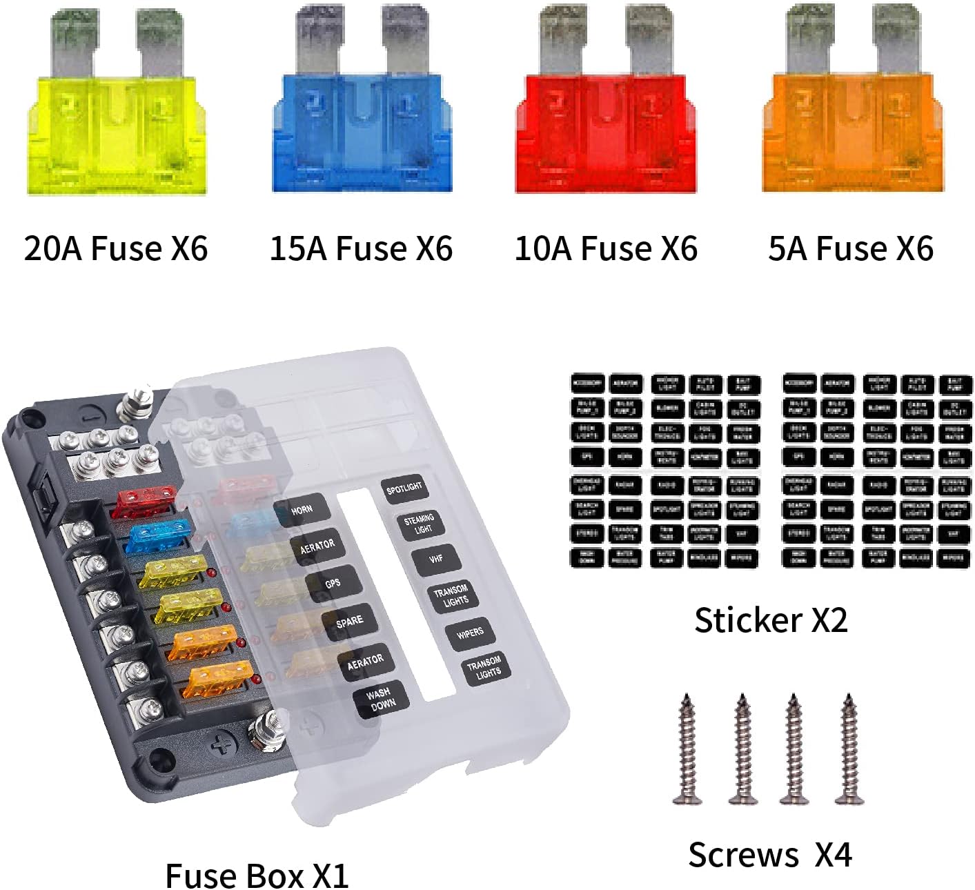 12-Way Marine Fuse Block - Soyond Boat Waterproof Fuse Block Panel with Negative Bus Damp-Proof Cover LED WarningIndicator Fuse Box 12v Distribution Block for Vehicle Car RV Truck : Automotive