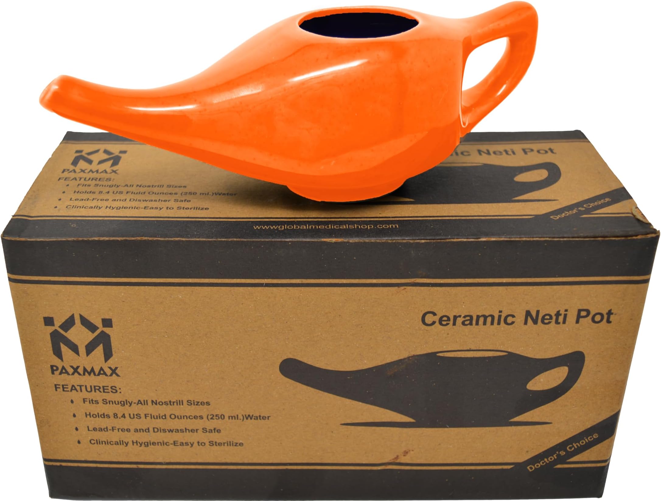 PAXMAX Porcelain Ceramic Neti Pot for Sinus Jal Neti Pot Nasal Cleansing Nasal Congestion Passage Jala kriya (Orange)