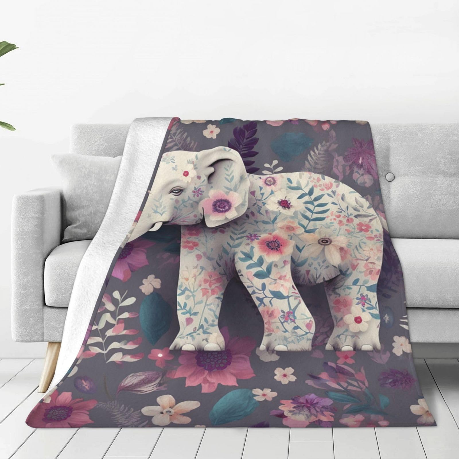 Couverture polaire motif éléphant douillette contre le froid au lit