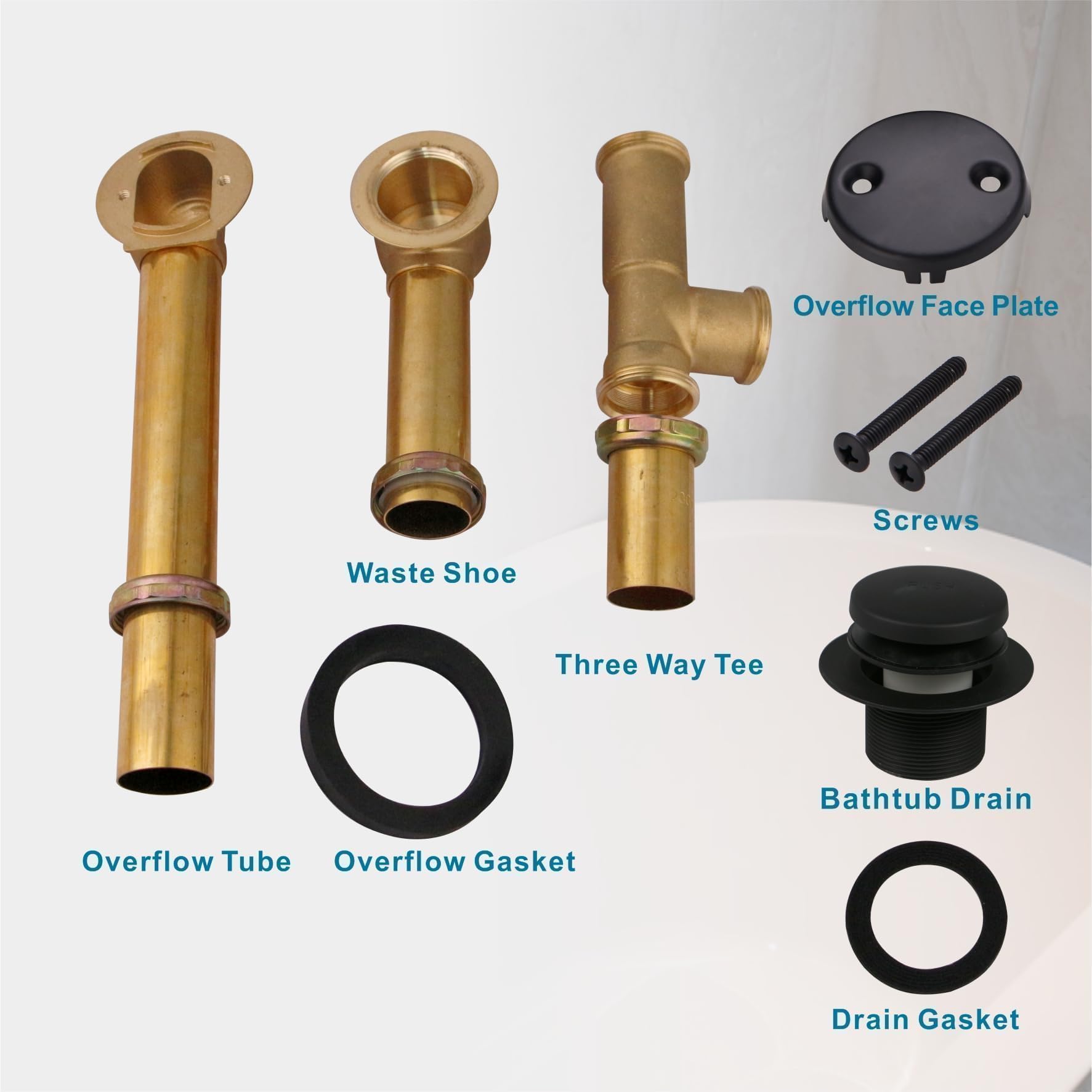 Kit de drenaje de bañera negro de 1-1/2 pulgadas tubular de latón con tapón de drenaje de bañera de punta, tapón de baño táctil y desbordamiento, juego de repuesto de montaje WELSAN (negro mate)
