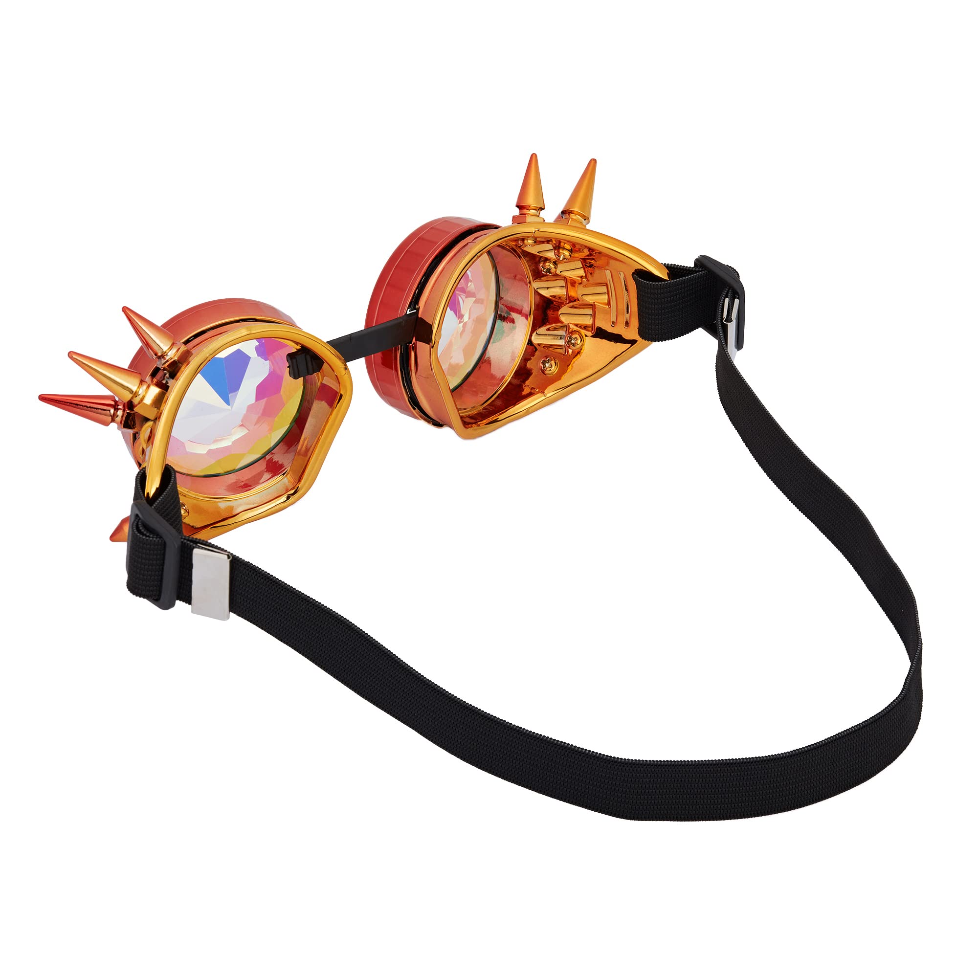OMGREAT Kaleidoscope Glasses for Raves Steampunk Goggles with Rainbow Prism Diffraction Crystal Lenses, Red Orange (Spiked) - Image 2