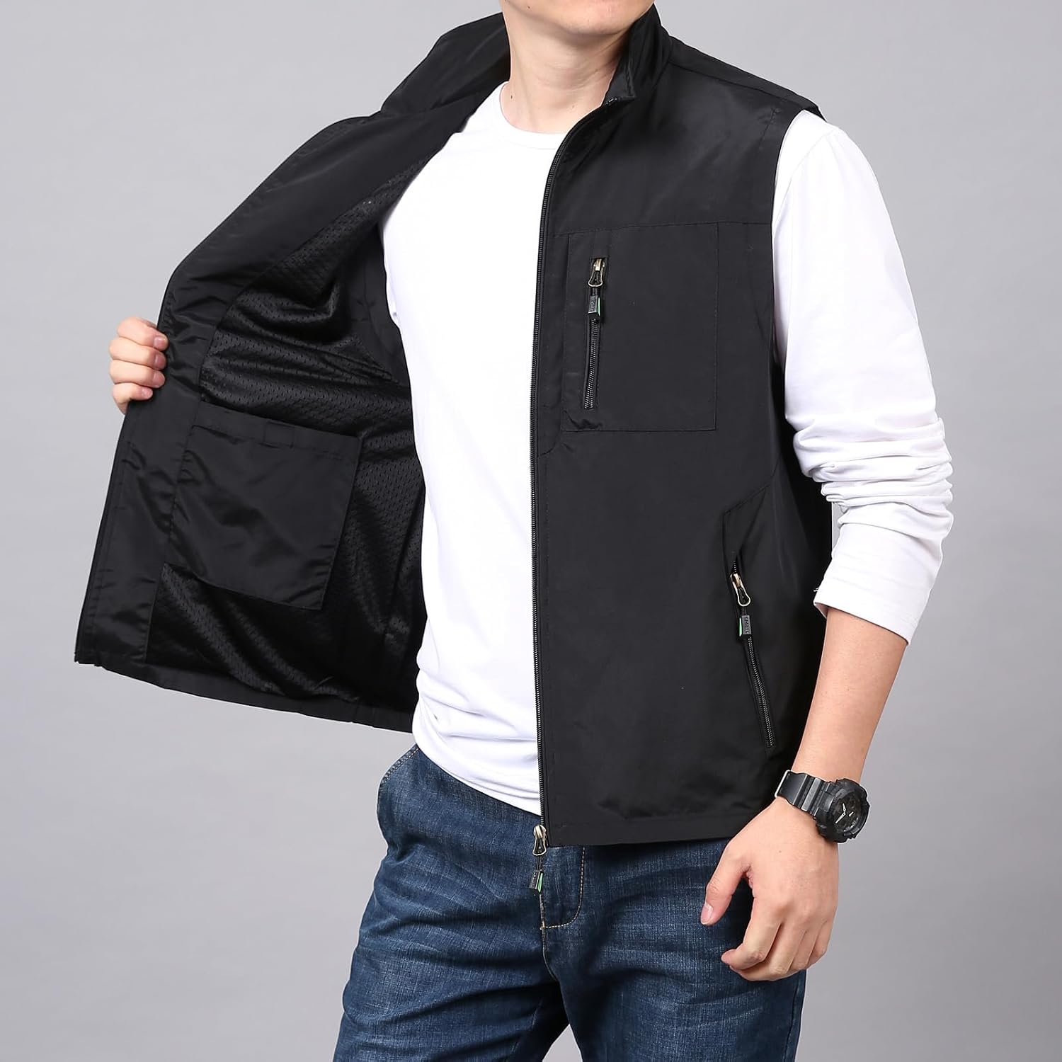 Lightweight Outdoor Vest Jacket for Men, Windbreaker for Golf, Safari, Travel, Fishing, Hiking