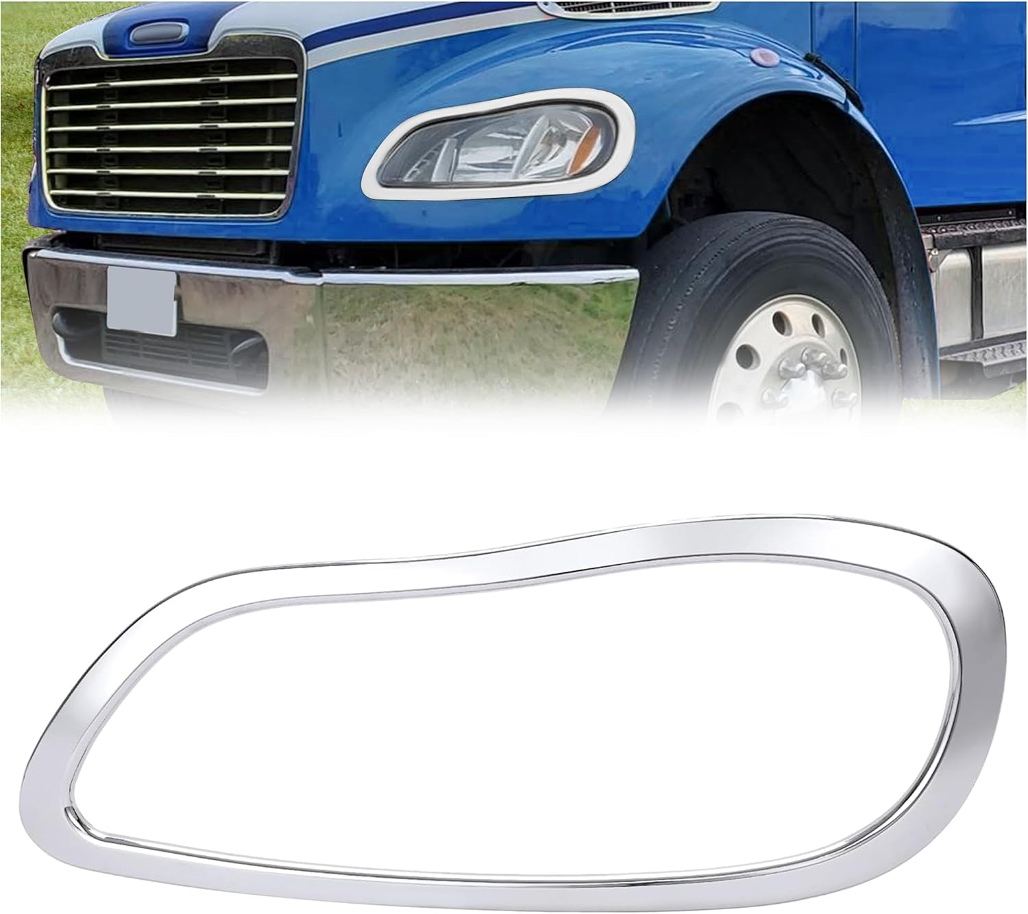 HECASA Headlight Bezel LH Compatible with 2002-2018 Freightliner Business Class M2 100 106 112 Headlamp Cover Replacement for A1714930-000 Chrome Silvery Driver Side