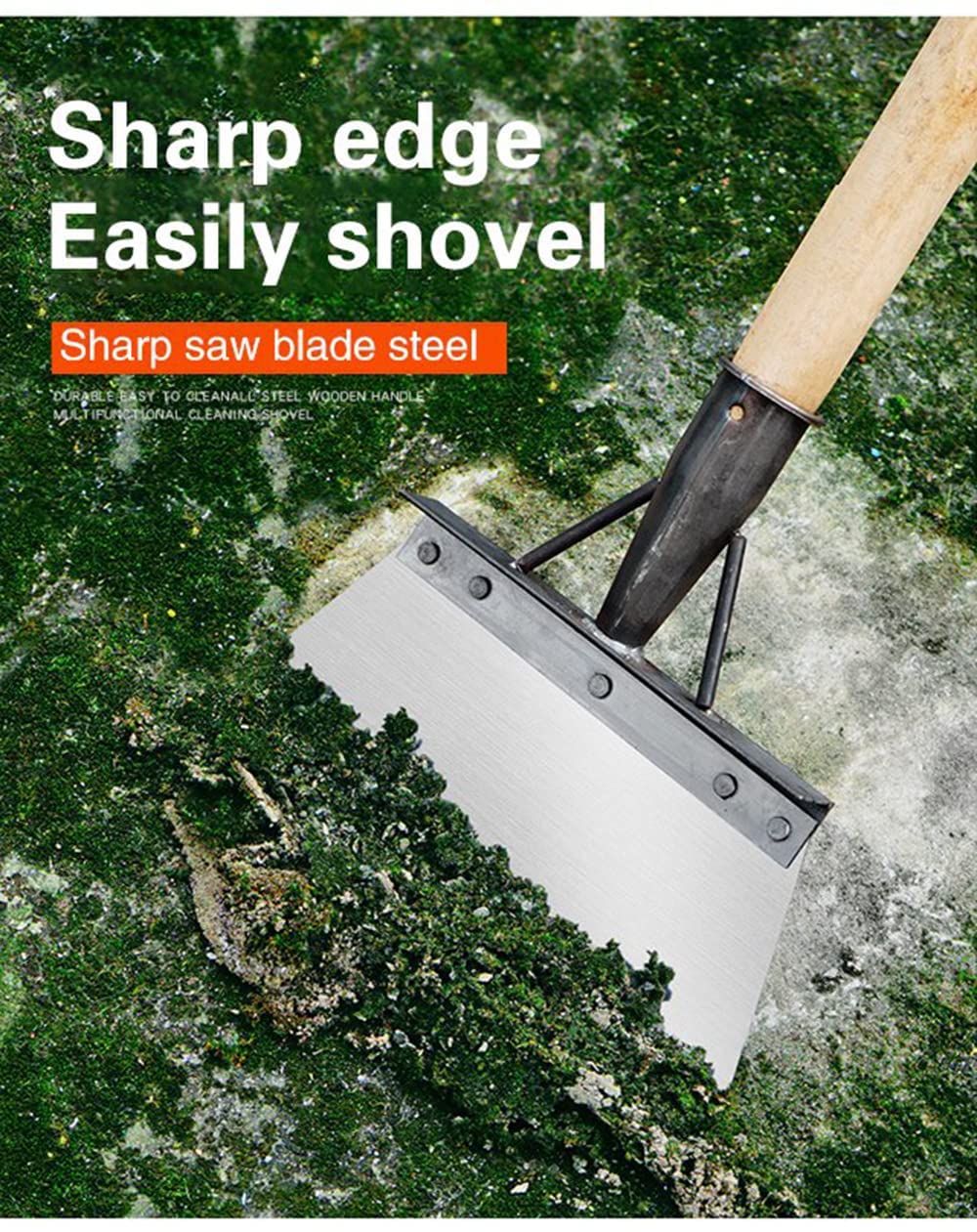 KRUFE® Heavy Duty Steel Cleaning Shovel with Long Handle | Multipurpose Garden Hoe & Scraper for Weeding Grass Removal Landscaping Mud Snow Outdoor Cleaning | Durable Metal Waste Remover Tool - Image 5 thumbnail