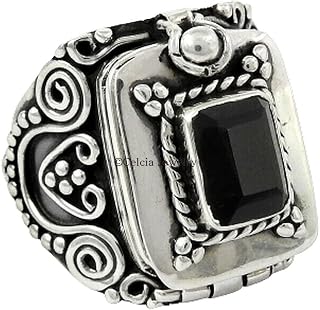 Black Onyx & Garnet Natural Gemstone Ring, Solid 925 Sterling Silver, Signet Ring, Anxiety Ring, Promise Ring, Couples Gifts, Metaphysical Anniversary Gifts, Valentines Day Gifts (Black Onyx, 7)
