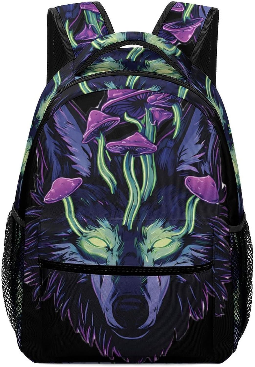 Wolf with Purple Mushrooms Unisex Backpack Casual Daypacks Lightweight Shoulders Bag for Camping Hiking Travel