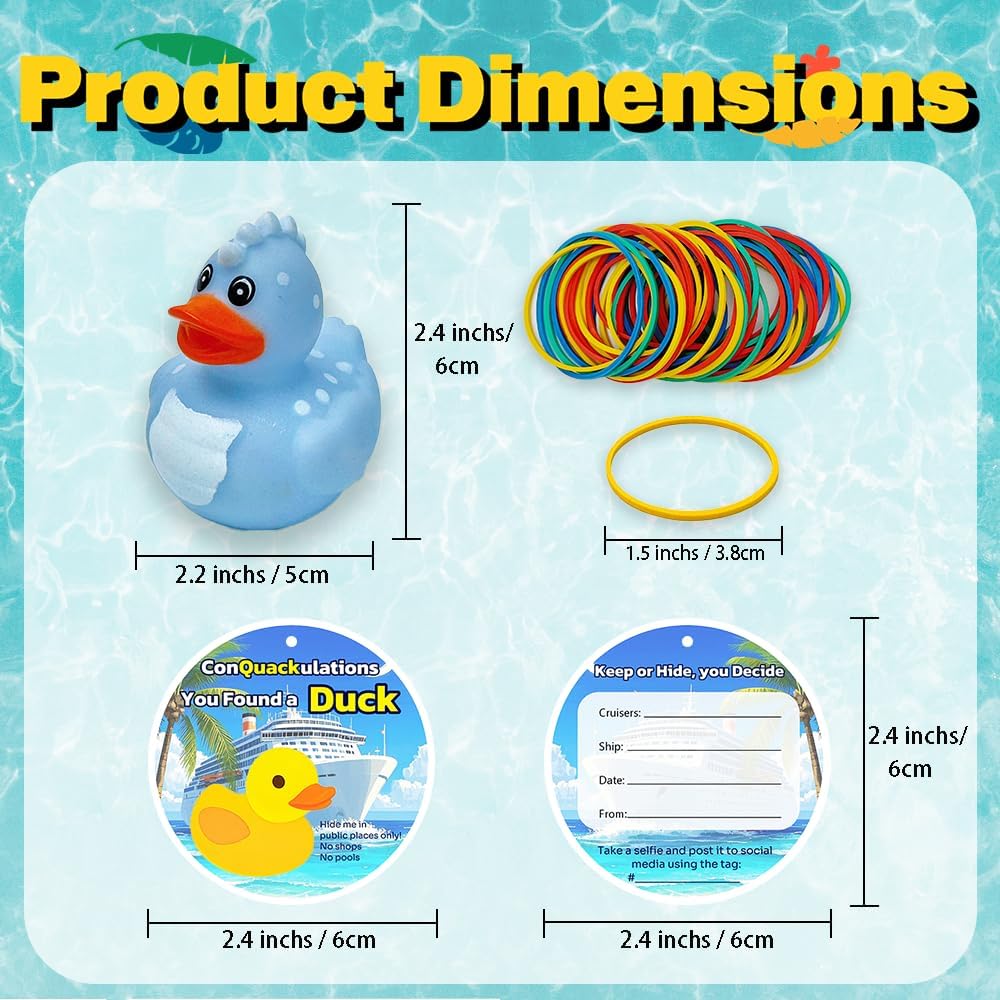 Cruise Ducks 70-Piece Adventure Kit: 20 Assorted Rubber Ducks, 20 Cruise Ship Tags & 30 Bands for Hiding Games, Bath Toys, Pool Fun, or Collectible Decor