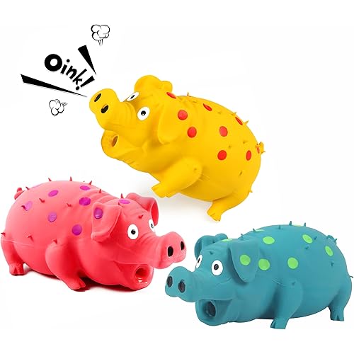 3-Pack Squeaky Pig Dog Toys - Durable Rubber Chew Toys with Oinking & Grunting Sounds for Small, Medium & Large Dogs - Interactive Latex Puppy Toy Set