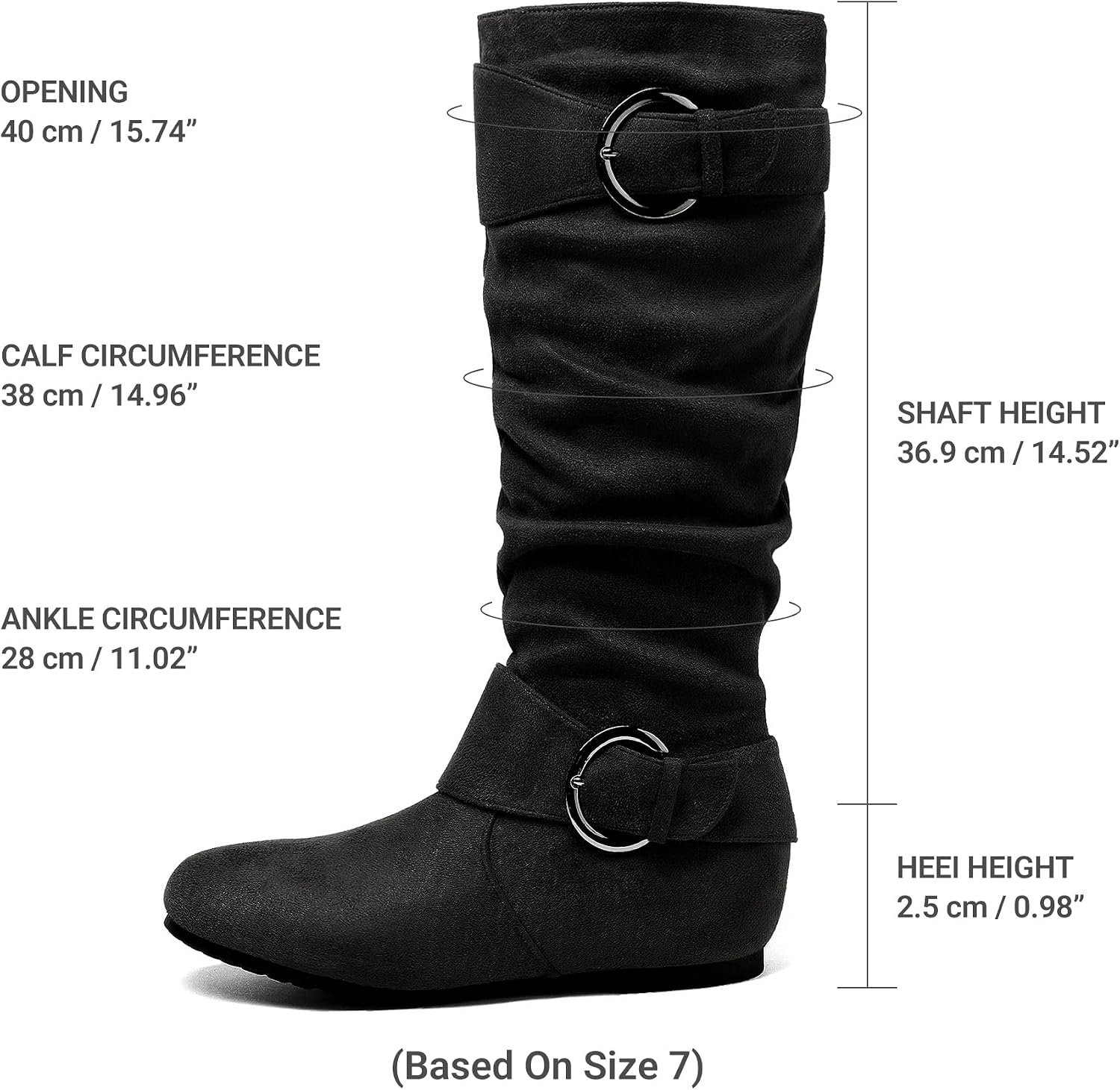 DREAM PAIRS Women's Knee High Low Hidden Wedge Boots Suede Faux Fur Lining Side Zipper Knee High Buckle Boots