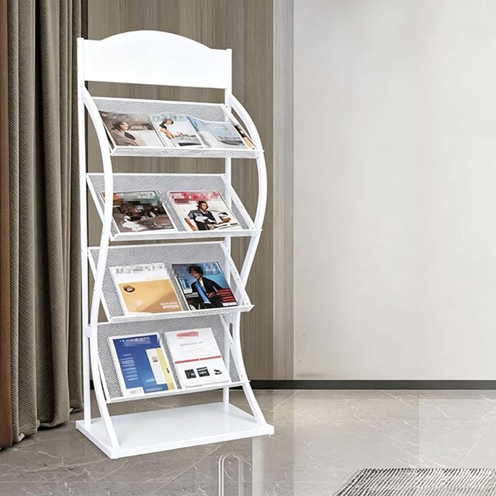 Organizador de literatura de metal con ruedas para soporte de exhibición de folletos de calidad