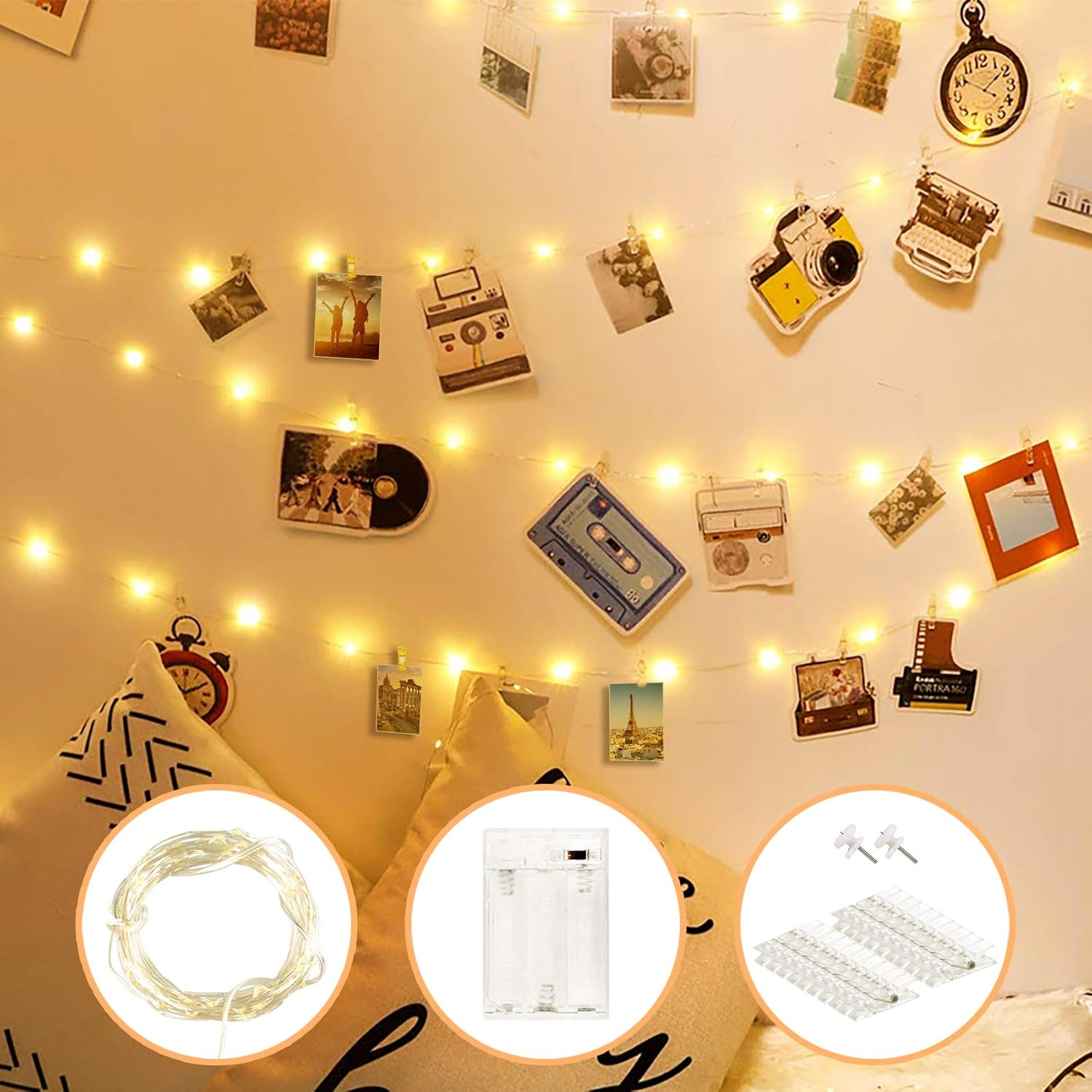 Etopgo LED Fotoclips Lichterkette für Zimmer Deko 2M 20 LED Fotoclips 