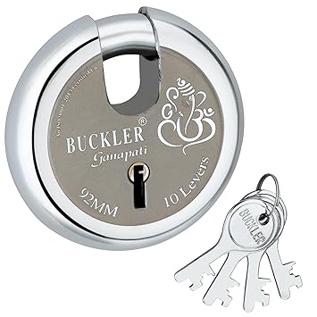BUCKLER Iron Lock for Main Gate, Door Lock, Shop Shutter, Trucks High-Security with Weather-Resistant Design, 92MM-10 Levers Lock (92MM-Ganesha)