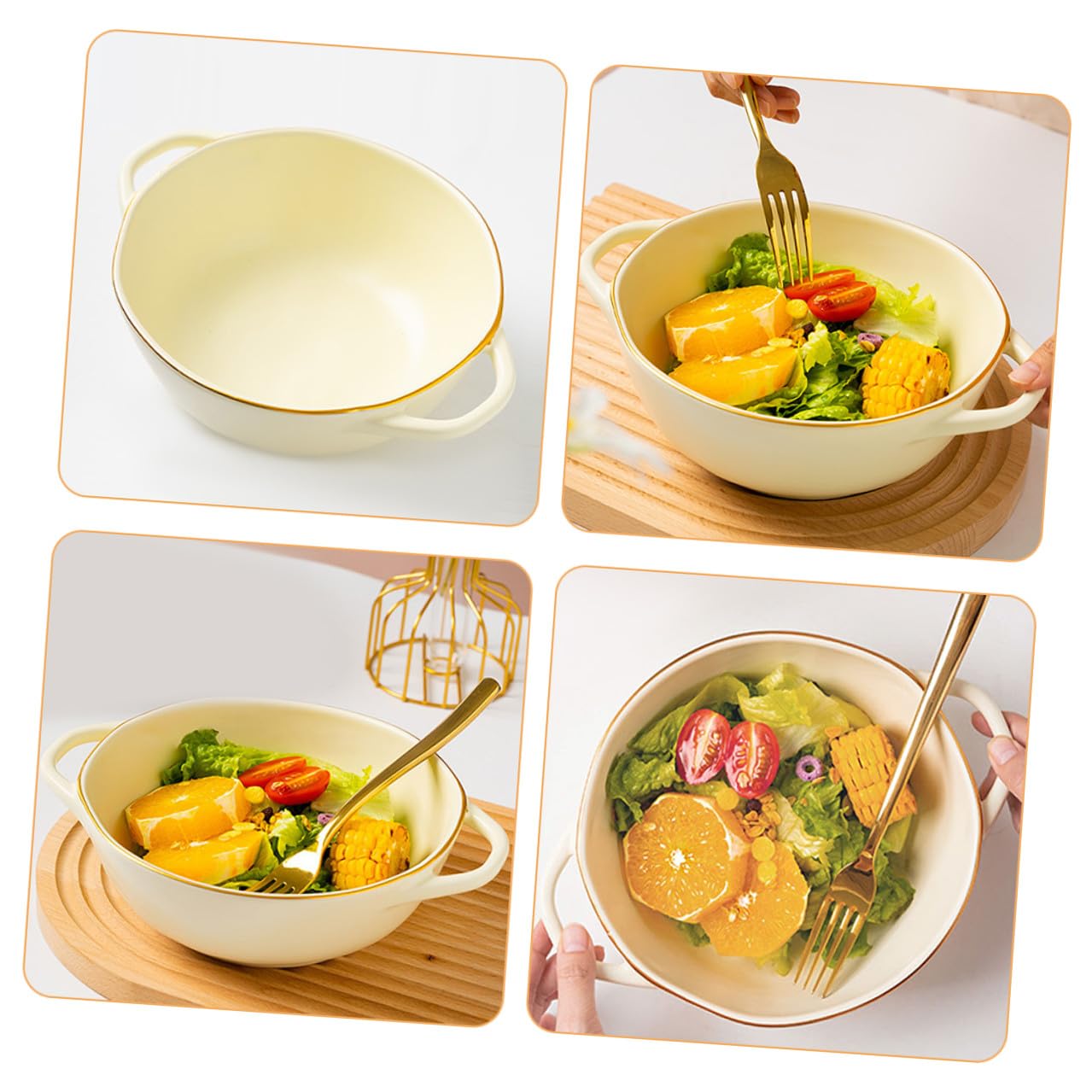Homoyoyo Tazón de Cerámica para Horno Doble Asa 750 Ml Resistente Altas Temperaturas Microondas Hogar Servir Ensalada Sopa Arroz