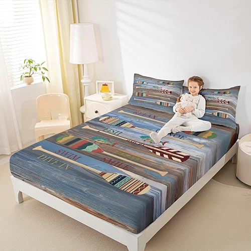 Sábana bajera ajustable con diseño de paleta de lago, regalo para los amantes del lago, juego de ropa de cama rústica vintage de granja, sábanas de