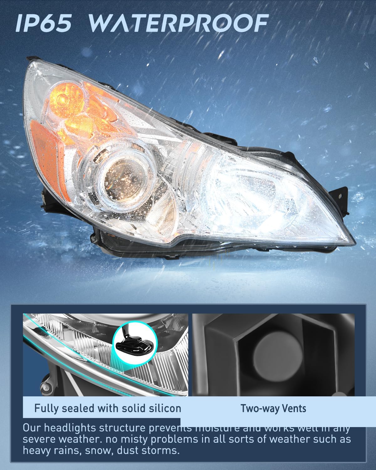 Nilight Headlight Assembly Compatible with 2010 2011 2012 2013 2014 Subaru Legacy/Outback Chrome Housing Amber Reflector Clear Lens Headlights Replacement Driver and Passenger Side