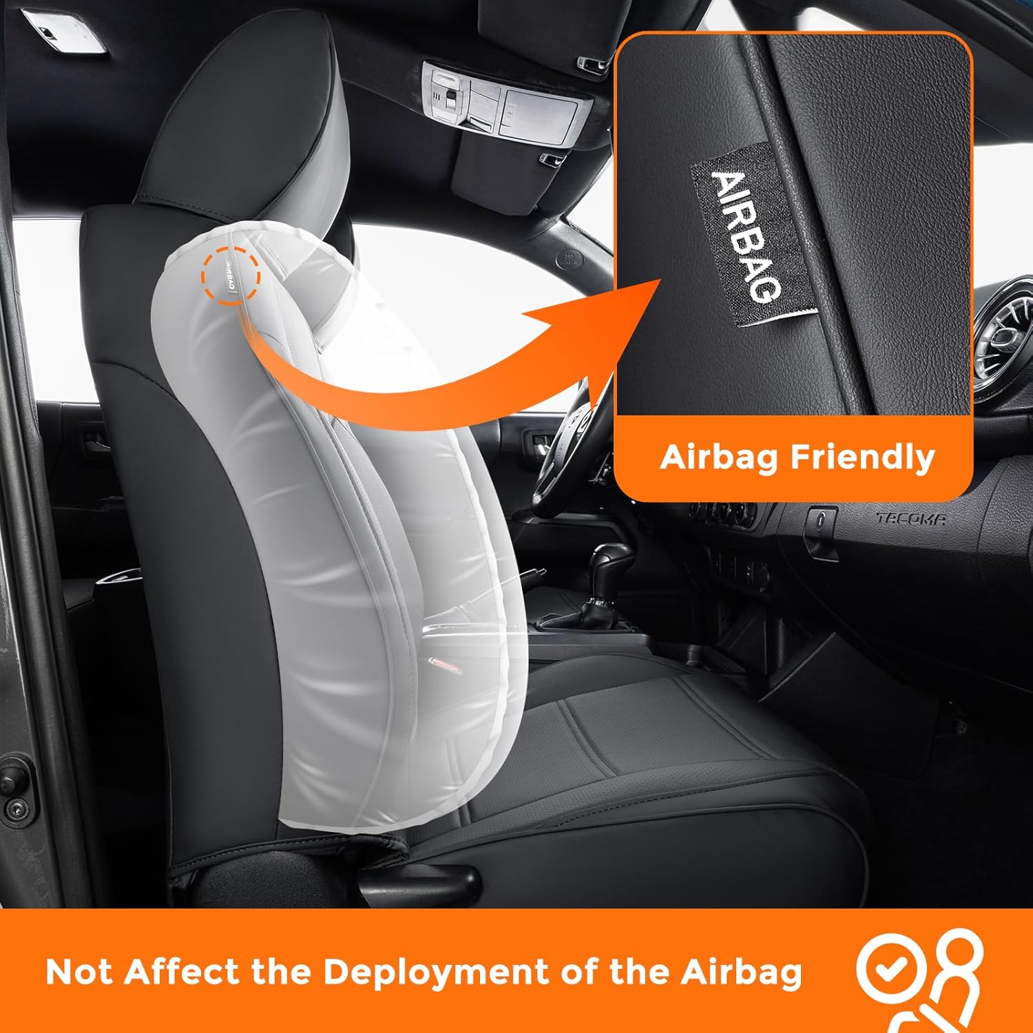 DrCarNow for Toyota Tacoma Seat Covers 2016-2023, Leather Seat Covers for Trucks Crew Cab & Double Cab Waterproof Car Interior Protector for Gen3/ 3rd Gen Tacoma Accessories 2016-2023 Full Set Black