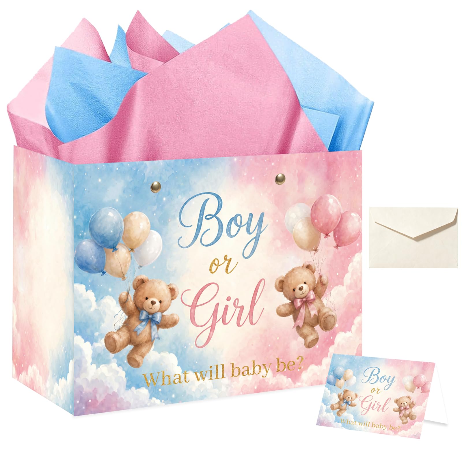 Gender Reveal Baby Gift Bag - Boy Girl Baby Shower Gifts Wrapping Paper Bag