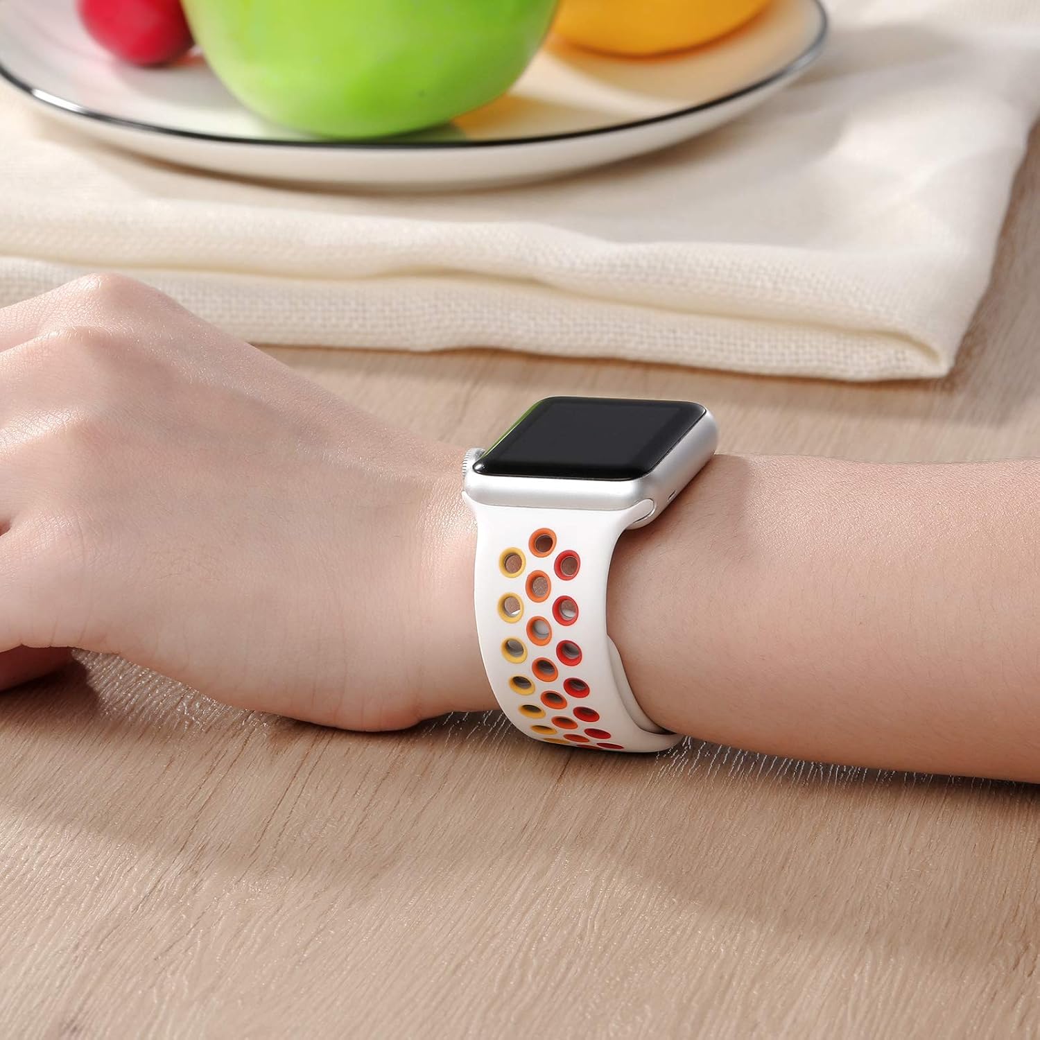 Witzon Compatible with Apple Watch Band 38mm 40mm Soft Silicone Waterproof Breathable Replacement Wristband Sport Bands for iWatch Series 1/2/3/4/5/6/SE Women Men, White Rainbow, S/M