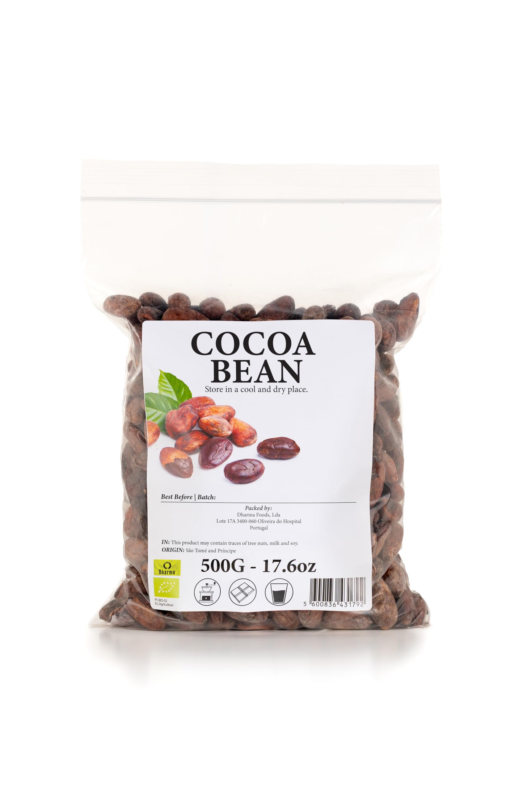 Fèves de cacao entières 500 g Fèves de cacao crues de qualité supérieure Origine naturelle Arôme riche Ingrédient polyvalent pour la pâtisserie, la fabrication de chocolat et les infusions