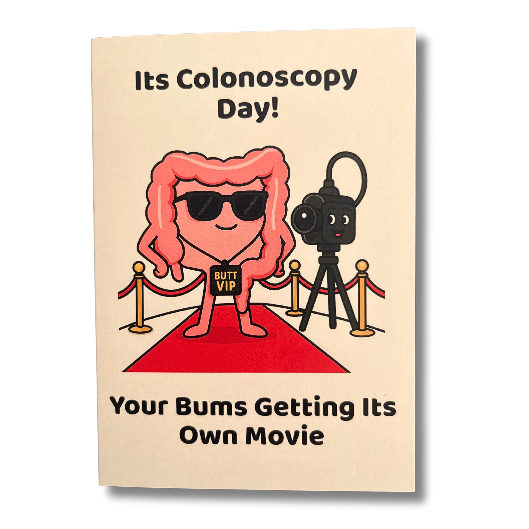 Funny Colonoscopy Day Card – A5 Humorous Greeting Card for Hospital, Medical Procedures & Get Well Soon – “Your Bum’s Getting Its Own Movie” – Cheeky Colonoscopy Gift for Friends, Family, Patients