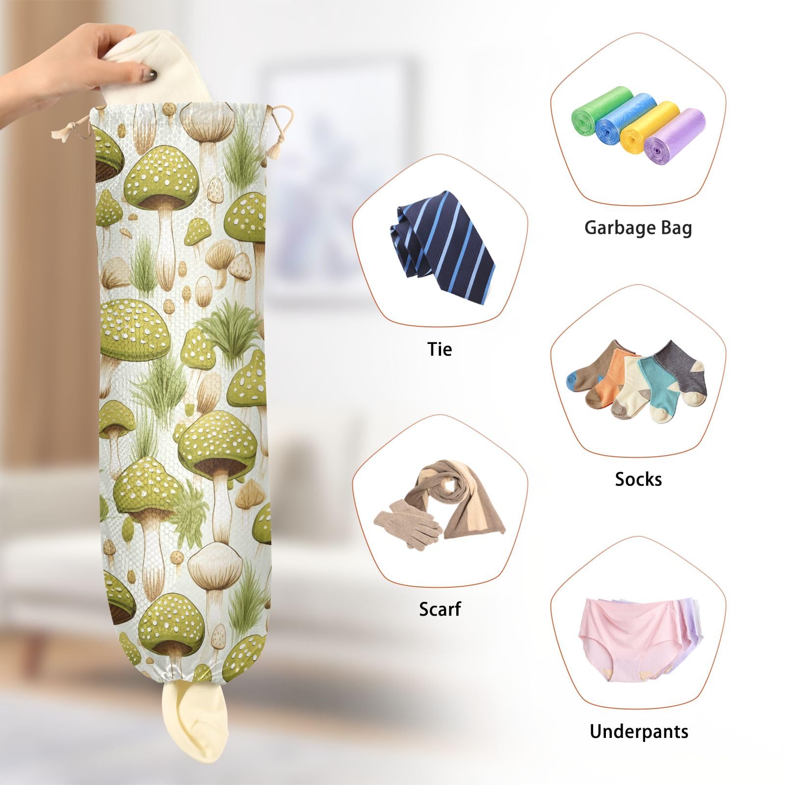 Mushroom Decor Home Kitchen Wall Mount Plastic Bags Storage Dispenser Organizer(Black... Grocery Bag Holder