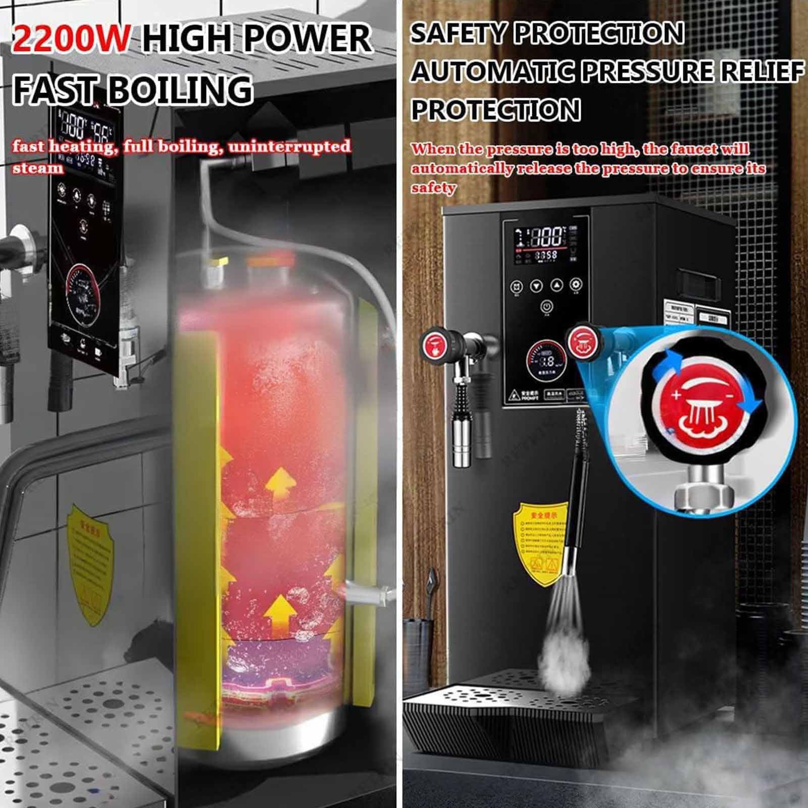 Espumador de leche comercial, 2500 W, 12 L, automático, para hervir agua, eléctrico, para café expreso, con pantalla LED, color gris.