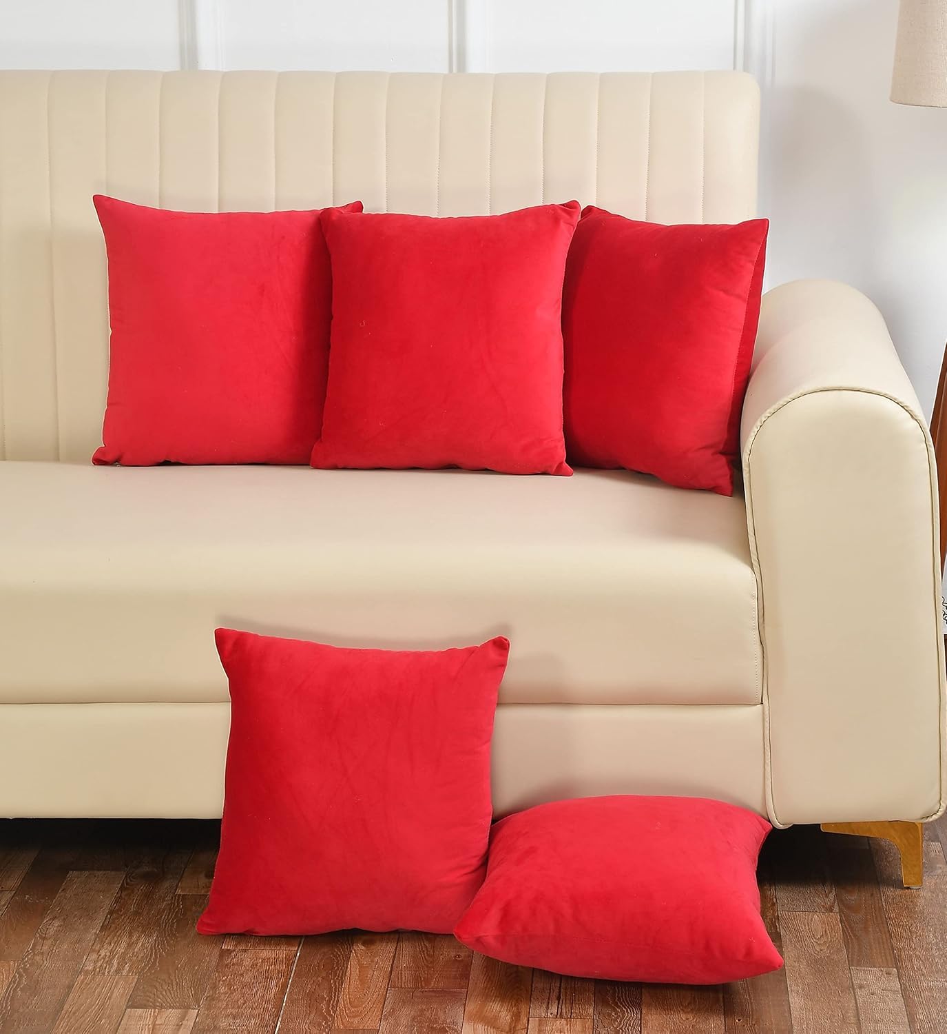 aeTHEric Velvet Soft Washable Cushion Cover for Sofa Couch Bed Chair in red 16x16 Pack of 5-image-18