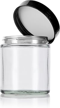 JUVITUS (4 pack) 4 oz / 120 ml Clear Thick Glass Jar with Black lids