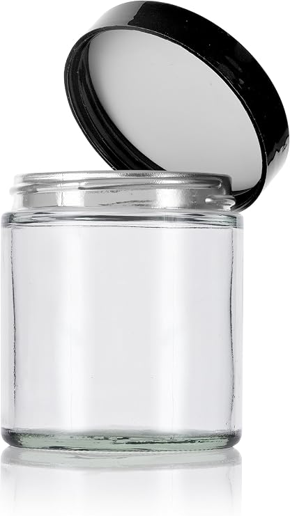 JUVITUS (4 pack) 4 oz / 120 ml Clear Thick Glass Jar with Black lids