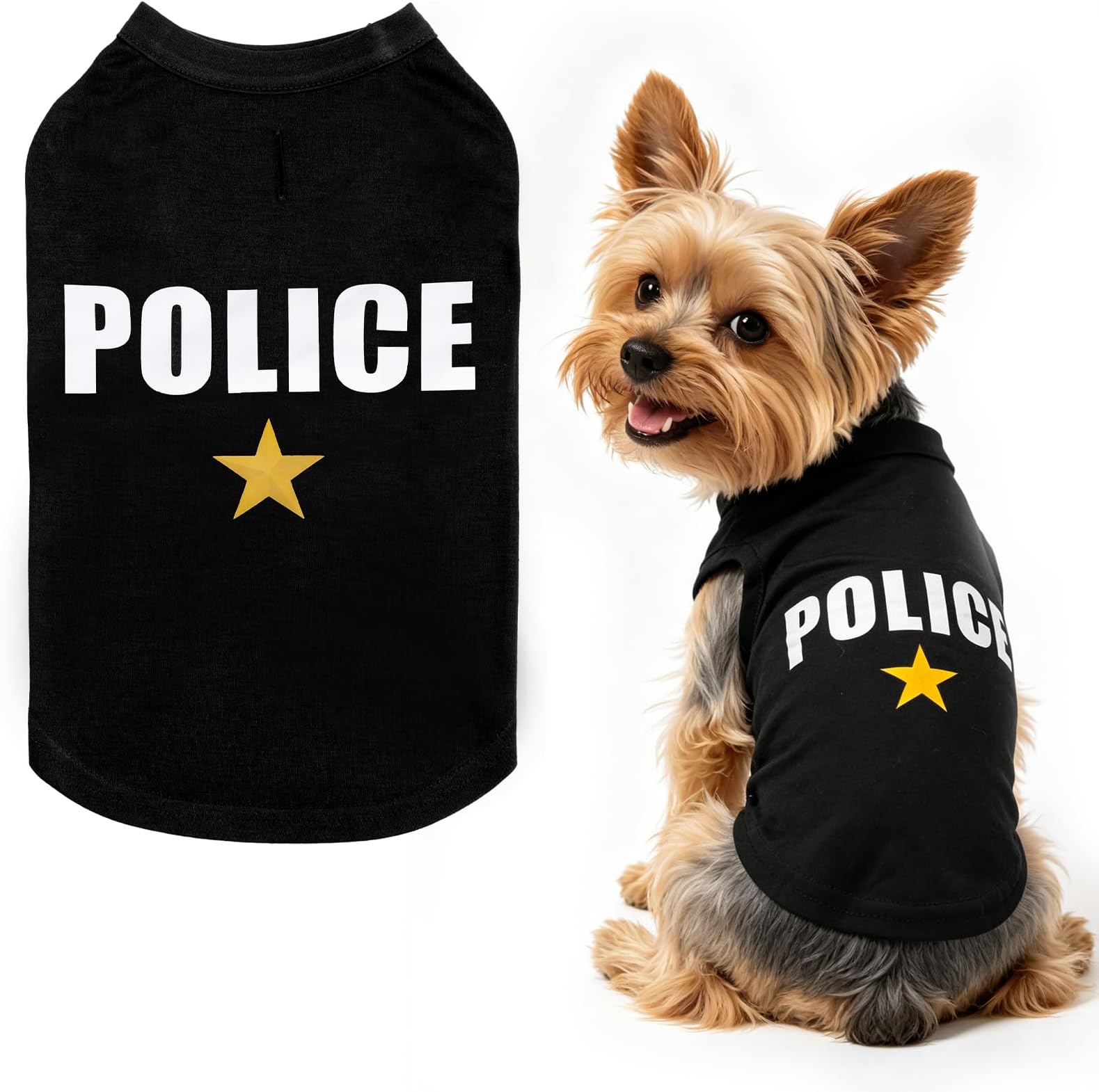 BINGPET Police Dog Shirt, Soft Cotton Puppy T-Shirt, Halloween Cop Costumes