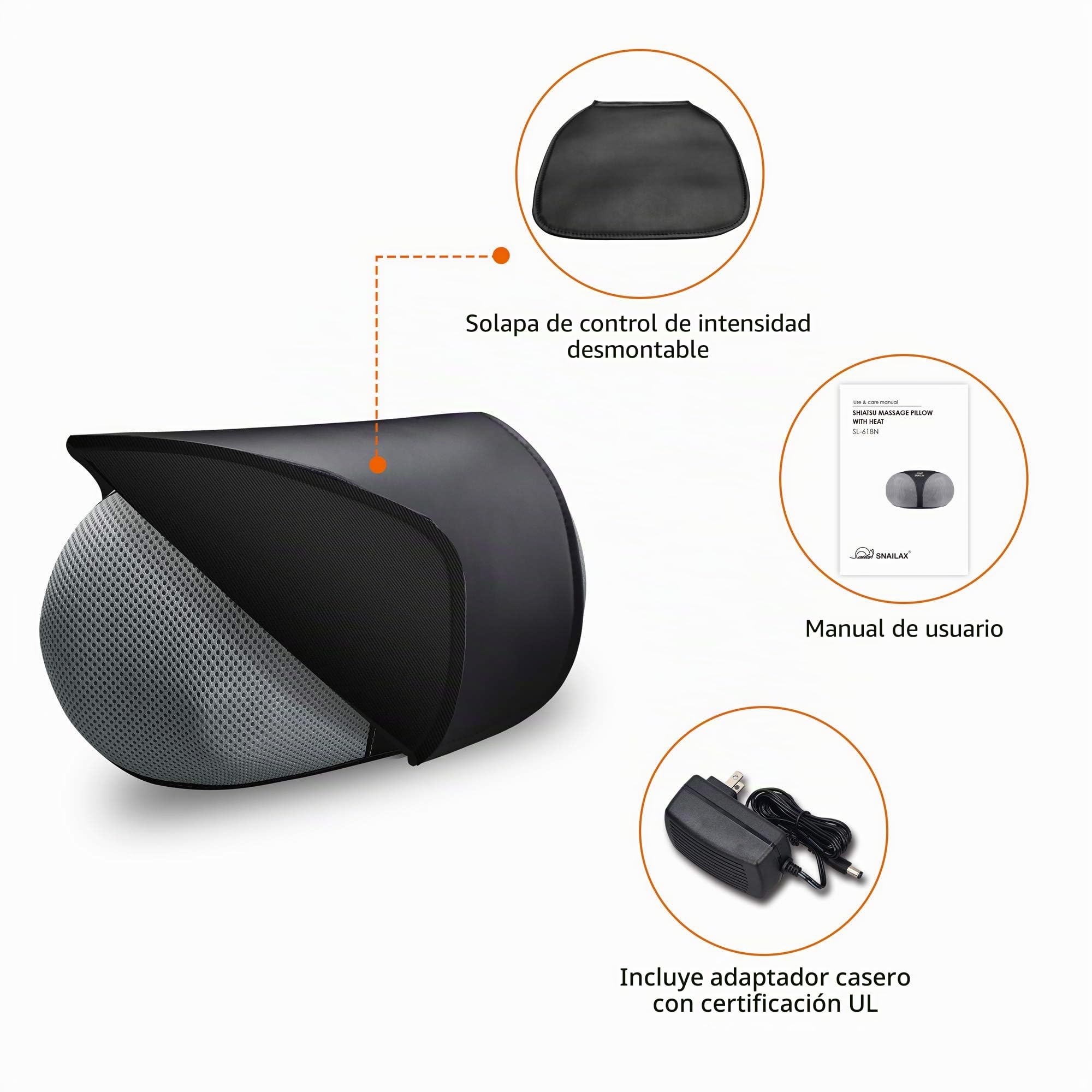 Cojín de masaje Snailax con función térmica, aparato de masaje Shiatsu para cuello,hombros y espalda, con cabezales giratorios 3D, ideal para el hogar o la oficina; regalo ideal para hombres y mujeres