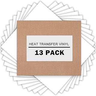 XSEINO HTV Heat Transfer Vinyl Sheets:13Pack 12" x 10" White Iron on Vinyl for T-Shirt,Heat Transfer Vinyl for Cricut,Silhouette Cameo or Heat Press Machine(Total 12"X10FT)